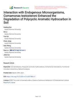 Interaction with Endogenous Microorganisms, Comamonas Testosteroni Enhanced the Degradation of Polycyclic Aromatic Hydrocarbon in Soil