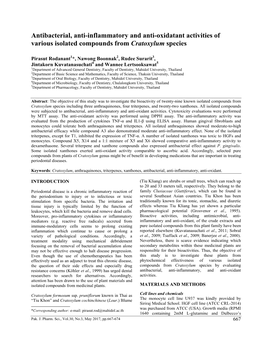 Antibacterial, Anti-Inflammatory and Anti-Oxidatant Activities of Various Isolated Compounds from Cratoxylum Species