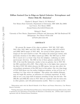 Diffuse Ionized Gas in Edge-On Spiral Galaxies: Extraplanar and Outer