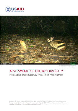 ASSESSMENT of the BIODIVERSITY Hue Saola Nature Reserve, Thua Thien Hue, Vietnam