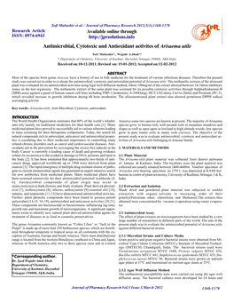 Antimicrobial, Cytotoxic and Antioxidant Activites of Arisaema Utile