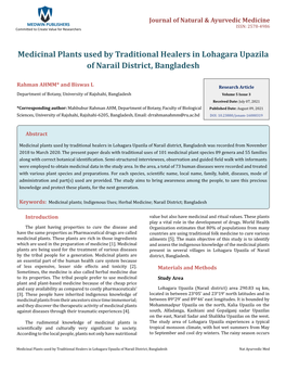 Medicinal Plants Used by Traditional Healers in Lohagara Upazila of Narail District, Bangladesh