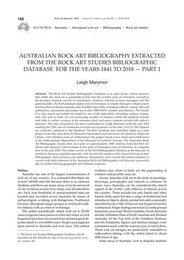 Australian Rock Art Bibliography Extracted from the Rock Art Studies Bibliographic Database for the Years 1841 to 2018 — Part 1