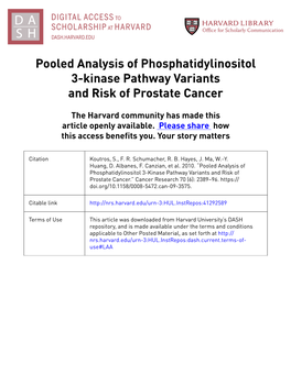 Pooled Analysis of Phosphatidylinositol 3-Kinase Pathway Variants and Risk of Prostate Cancer