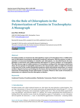 On the Role of Chloroplasts in the Polymerization of Tannins in Tracheophyta: a Monograph