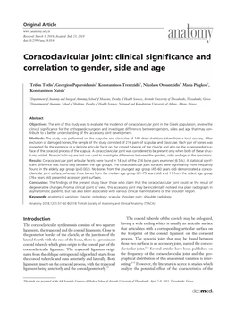 Coracoclavicular Joint: Clinical Significance and Correlation to Gender, Side and Age