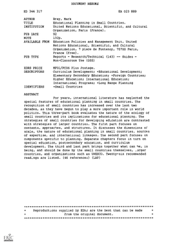 Educational Planning in Small Countries. INSTITUTION United Nations Educational, Scientific, and Cultural Organization, Paris (France)