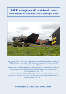 RAF Pocklington and Local Area Losses Aircraft Accidents & Losses at and Near RAF Pocklington in WW2