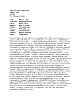 Perspectives on Transference June 02, 2007 3:00 PM the Philoctetes Center Levy: Francis Levy Nersessian: Edward Nersessian Pinc