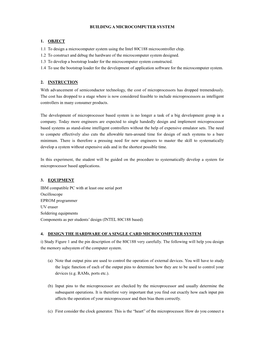 BUILDING a MICROCOMPUTER SYSTEM 1. OBJECT 1.1 to Design
