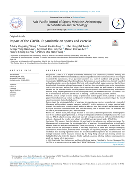 Impact of the COVID-19 Pandemic on Sports and Exercise