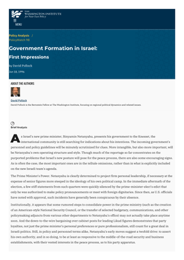 Government Formation in Israel: First Impressions by David Pollock