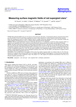 Measuring Surface Magnetic Fields of Red Supergiant Stars