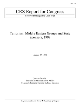 Terrorism: Middle Eastern Groups and State Sponsors, 1998