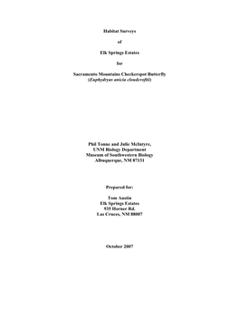 Habitat Surveys of Elk Springs Estates for Sacramento Mountains