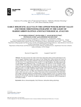 Early Holocene Alluvia in the Lower Wisłok River Valley and Their Chronostratigraphy in the Light of Radiocarbon Datings and Palynological Analysis