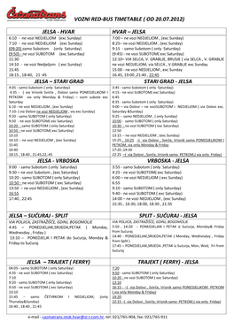 Vozni Red-Bus Timetable ( Od 20.07.2012) Jelsa