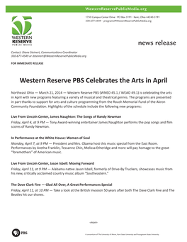 Western Reserve PBS Celebrates the Arts in April