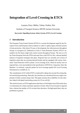 Integration of Level Crossing in ETCS