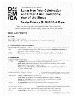 Lunar New Year Celebration and Other Asian Traditions: Year of the Sheep Sunday, February 22, 2015, 12–4:30 Pm