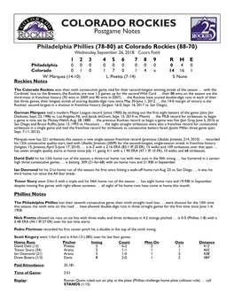 Philadelphia Phillies (78-80) at Colorado Rockies (88-70)