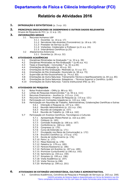 Departamento De Física E Ciência Interdiciplinar (FCI) Relatório De Atividades 2016