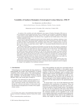 Variability of Southern Hemisphere Extratropical Cyclone Behavior, 1958±97