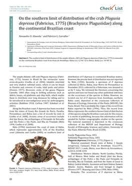 Chec List on the Southern Limit of Distribution of the Crab Plagusia