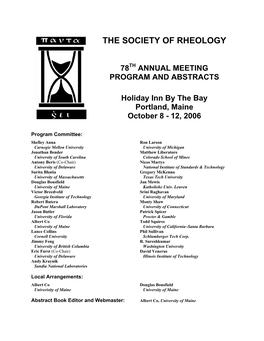 The Society of Rheology 78Th Annual Meeting, October 2006 I Contents