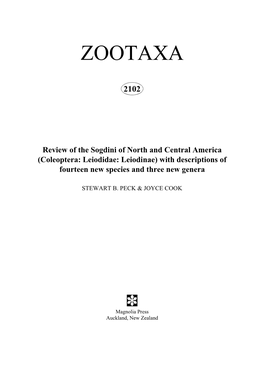 Zootaxa, Review of the Sogdini of North and Central America
