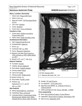 Wagon Hill Farm NHDHR Inventory October 2018