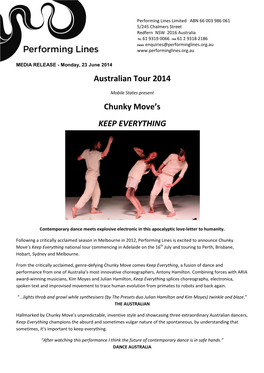 Australian Tour 2014 Chunky Move's KEEP EVERYTHING