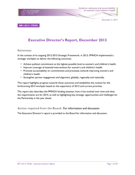 Executive Director's Report, December 2013