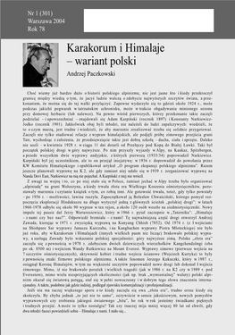 Karakorum I Himalaje – Wariant Polski Andrzej Paczkowski