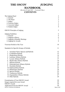 THE OSCOV JUDGING HANDBOOK (Revision 22.April 2007 - Corrected 9 May ) CONTENTS