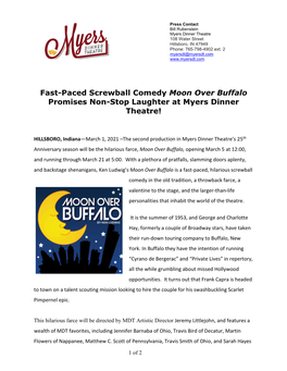 Fast-Paced Screwball Comedy Moon Over Buffalo Promises Non-Stop Laughter at Myers Dinner Theatre!