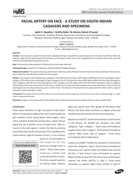 Facial Artery on Face – a Study on South Indian Cadavers and Specimens