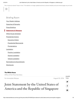 Joint Statement by the United States of America and the Republic of Singapore | Whitehouse.Gov