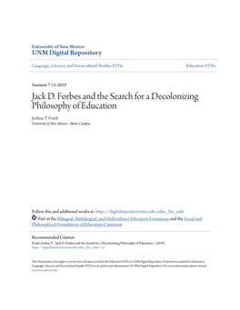 Jack D. Forbes and the Search for a Decolonizing Philosophy of Education Joshua T