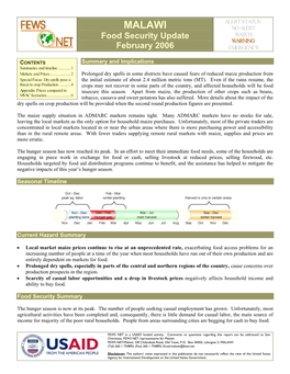 MALAWI NO ALERT Food Security Update WATCH WWWAAARRRNNNIIINNNGGG February 2006 EMERGENCY