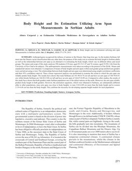 Body Height and Its Estimation Utilizing Arm Span Measurements in Serbian Adults