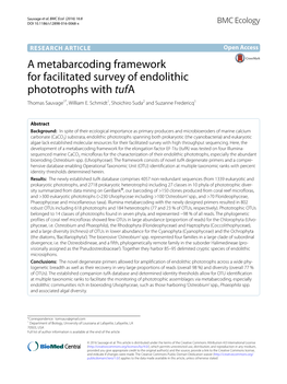 A Metabarcoding Framework for Facilitated Survey of Endolithic Phototrophs with Tufa Thomas Sauvage1*, William E