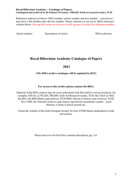 Royal Hibernian Academy Catalogue of Papers 2011