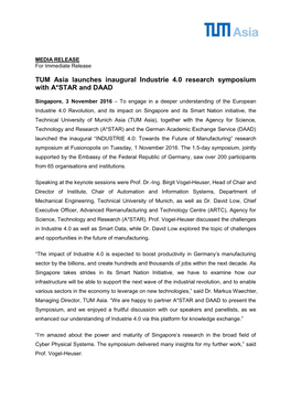 TUM Asia Launches Inaugural Industrie 4.0 Research Symposium with A*STAR and DAAD