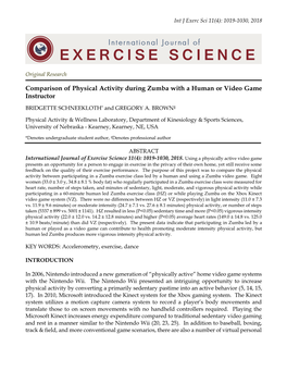 Comparison of Physical Activity During Zumba with a Human Or Video Game Instructor