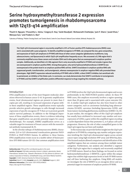 Serine Hydroxymethyltransferase 2 Expression Promotes Tumorigenesis in Rhabdomyosarcoma with 12Q13-Q14 Amplification