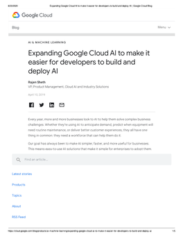 Expanding Google Cloud AI to Make It Easier for Developers to Build and Deploy AI | Google Cloud Blog