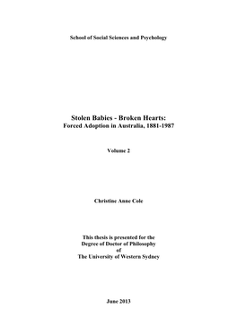 Stolen Babies - Broken Hearts: Forced Adoption in Australia, 1881-1987