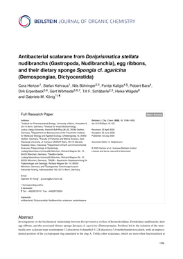 Antibacterial Scalarane from Doriprismatica Stellata Nudibranchs (Gastropoda, Nudibranchia), Egg Ribbons, and Their Dietary Sponge Spongia Cf