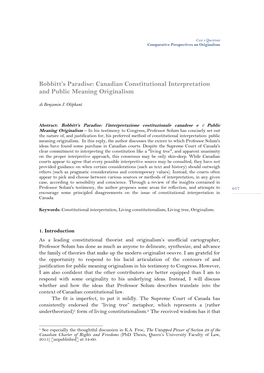 Canadian Constitutional Interpretation and Public Meaning Originalism Di Benjamin J